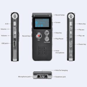 LCD Φορητή ψηφιακή συσκευή εγγραφής φωνής 16GB Mαύρη