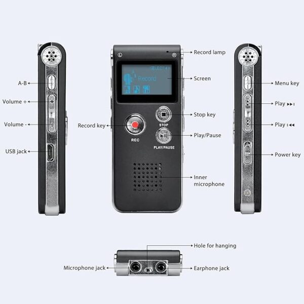 LCD Φορητή ψηφιακή συσκευή εγγραφής φωνής 16GB Mαύρη