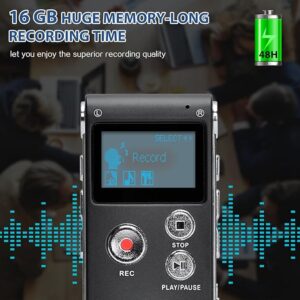 LCD Φορητή ψηφιακή συσκευή εγγραφής φωνής 16GB Mαύρη