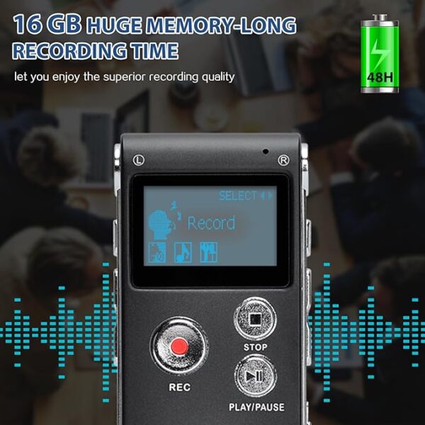LCD Φορητή ψηφιακή συσκευή εγγραφής φωνής 16GB Mαύρη